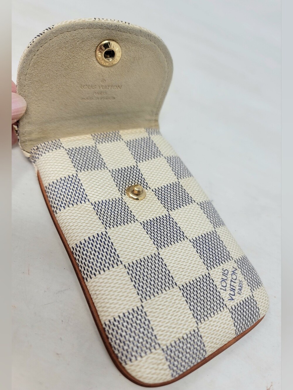 Louis Vuitton White Azur Damier Canvas Cosmetic Lipstick Pouch Bag Authentic - Picture 8 of 12